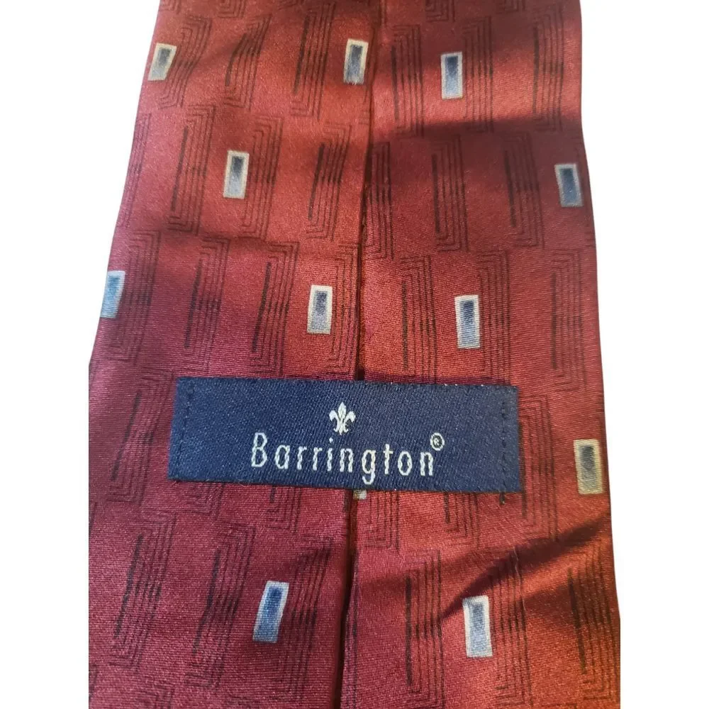 Barrington Mens Tie Necktie Designer Luxury Burgundy Black Blue Geometric‎